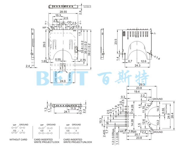 SD卡座SD-C-0907A參考圖紙 SD卡座SD-C-0907A參考圖紙