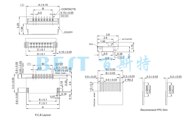 FPC連接器0512-NRL-NS參考圖紙 FPC連接器0512-NRL-NS參考圖紙